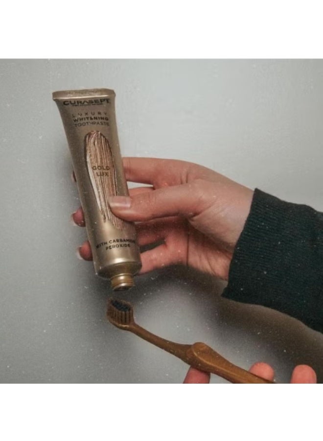 Curasept Gold Luxury Whitening Dent Toothpaste, 75 ML + Toothbrush - Image 2